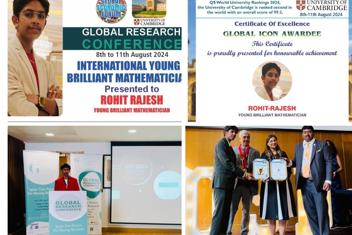 Rohit Rajesh Honoured with Global Icon Award as Young Brilliant Mathematician